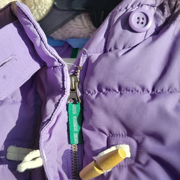 Boden Girls Longline Padded Jacket In Purple with Removable Faux Fur Trim Hood - Picture 5 of 11